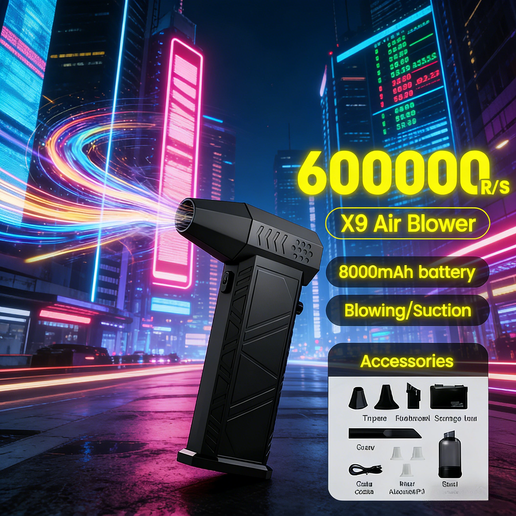 

X9 Wind Beast 2-в-1: пылесос и воздуходувка – бесщеточный турбодвигатель 600000 об/мин, универсальный очиститель для любых поверхностей