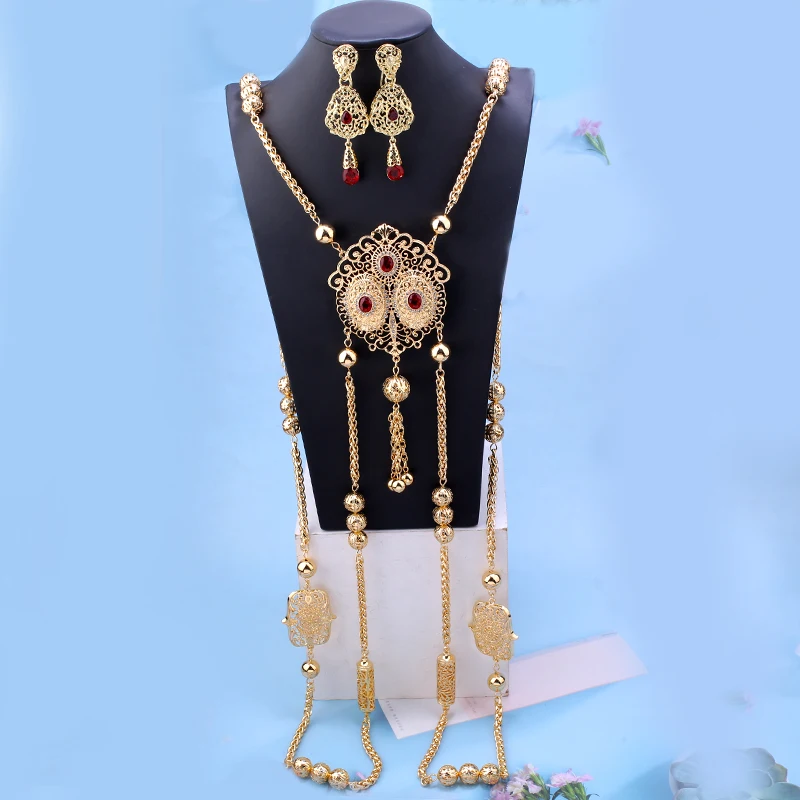 Gold Plated Moroccan Bride Body Jewelry Chain with Rhinestone Middle East Wedding Back Shoulder Chain for Women Ethnic Jewelry