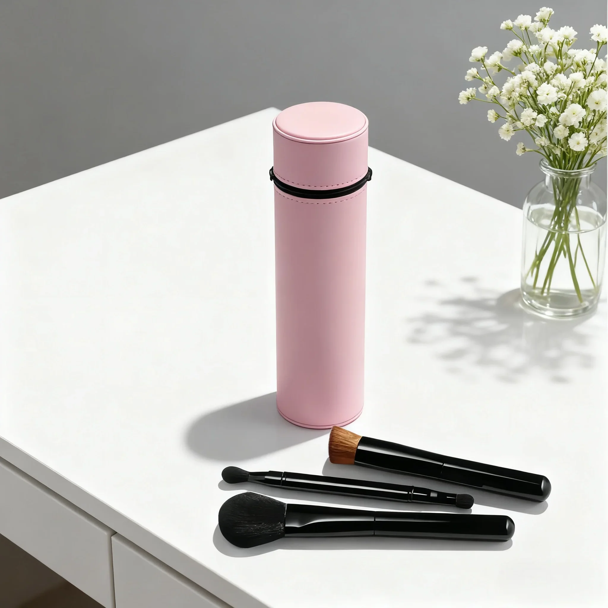 Conjunto de pincéis de maquiagem de luxo edição limitada bolsa de viagem de pele de bezerro pincel de blush pincel de base de dupla utilização pincel de sombra de cabeça dupla