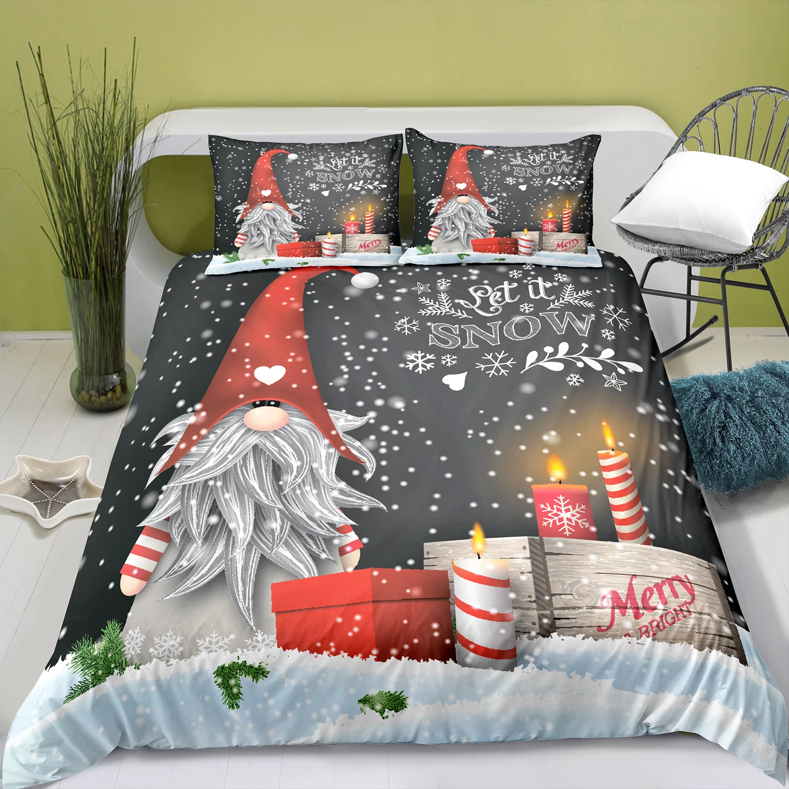 Christmas Snowman Bedding Quilt Cover & Pillowcase Full Size Queen Bedding Set Bed Set Queen Size Cute Bed Sheets Juego De Cama