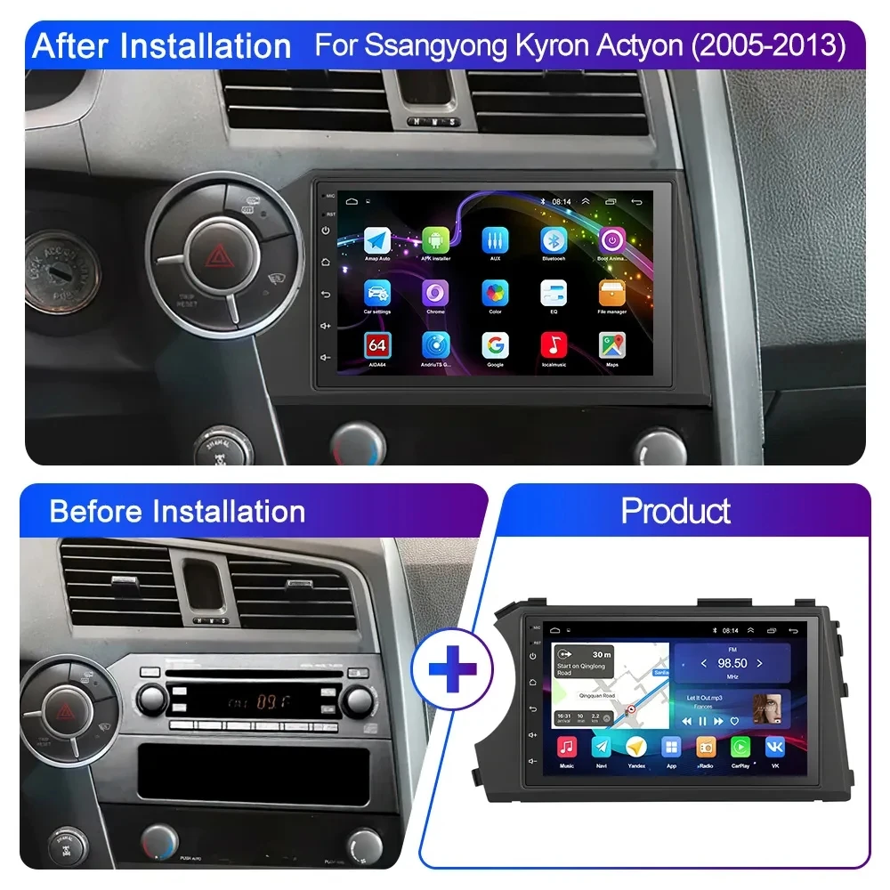 8-core Android Car Radio GPS Carplay HD Screen Automotive Bluetooth Multmedia Vedio Player For Ssangyong Kyron Actyon 2005-2013