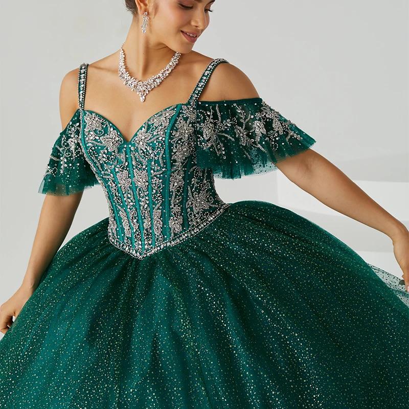 Vestido De quinceañera con cuentas y tirantes finos, traje largo De 15 Años para baile De graduación, cumpleaños, 2023