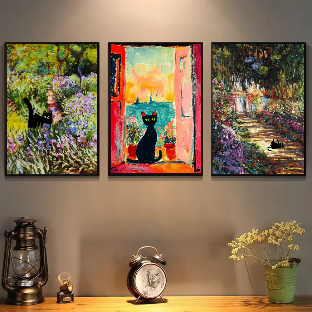 Funny Art Matisse Monet Black Cat Poster HD art sticky wall waterproof home living room bedroom bar aesthetic decoration