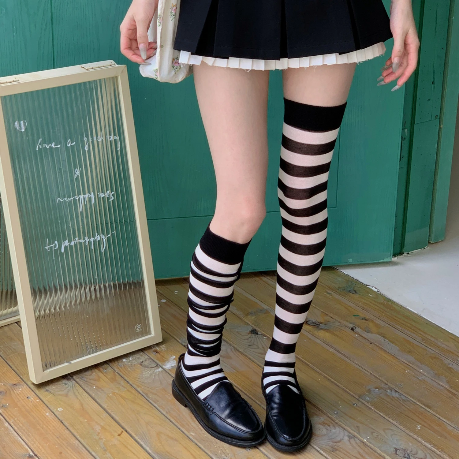 Antibacterial and Anti-pilling Socks Summer Y2k New Japanese Striped Knee Socks Sweet and Cool Girl Calf Socks