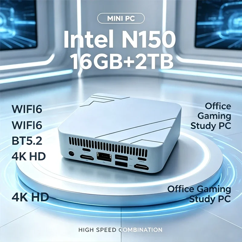 Mini PC Intel Core N150 16GB RAM 2TB SSD Mini Desktop Computer WIFI6 BT5.2 4K HD Office Gaming Study Mini PC