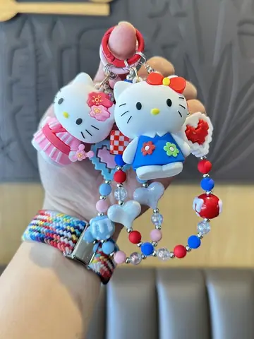 Creative Beaded Hello Kitty Mobile Phone Chain, Sanrio Bag Pendant, Kawaii Anime Car Keychain Fashion Accessories, Girl Gifts