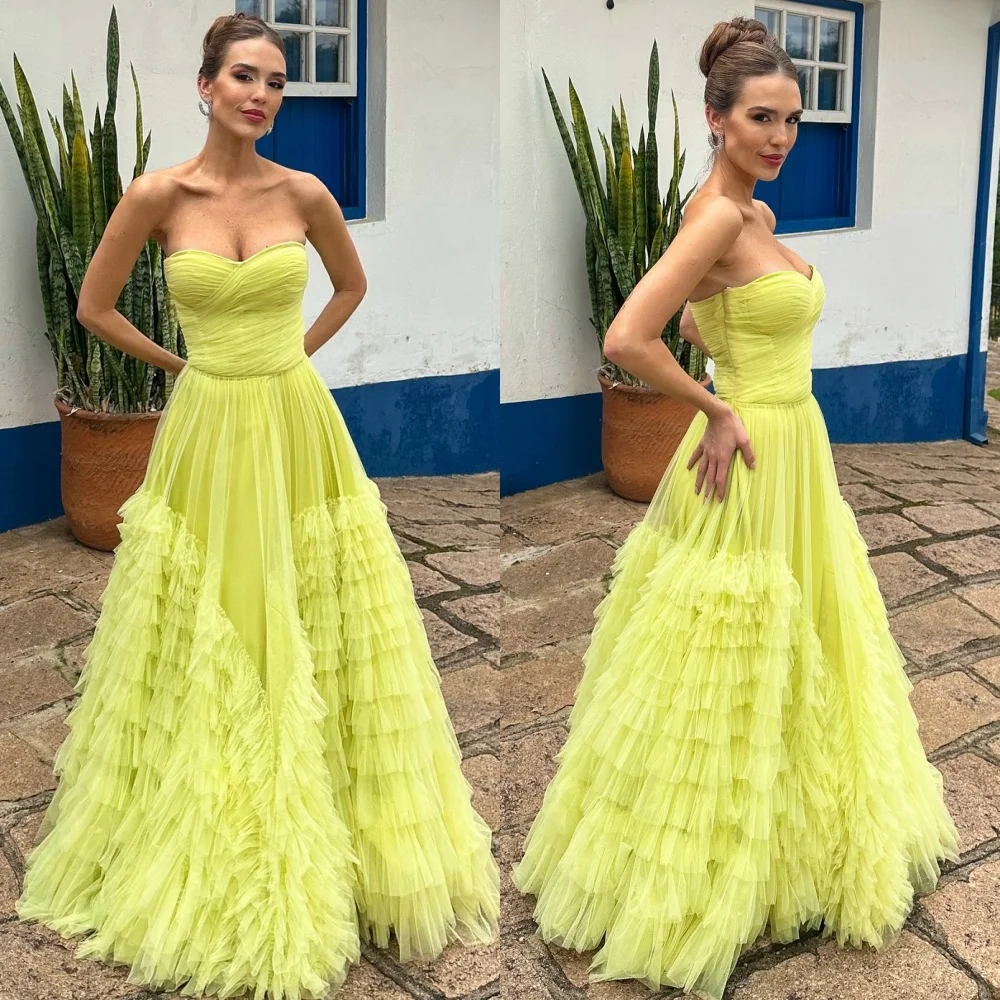 

Customized Sexy Modern Style Tulle Pleat Ruched Draped A-line Strapless Long Dresses Bespoke Occasion Dresses Sizes Available