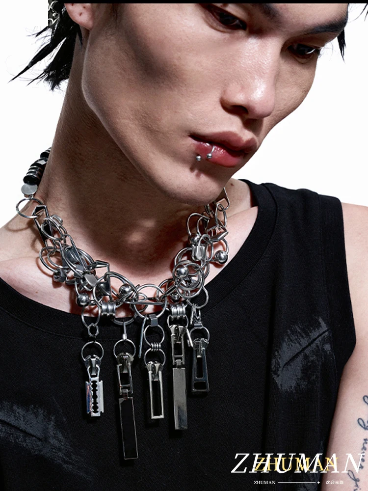 

ZHUHE Zipper Head Necklace Cyberpunk Style For Men And Women Jewelry Accessories Party Gifts