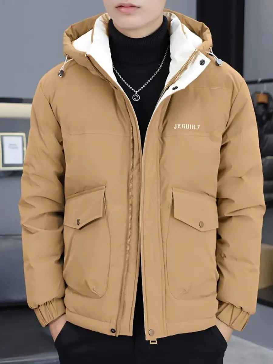 

Мужская зимняя куртка-пуховик с капюшоном, белая, из натурального пуха, новая модная теплая верхняя одежда, повседневная, водонепроницаемая, с длинными рукавами