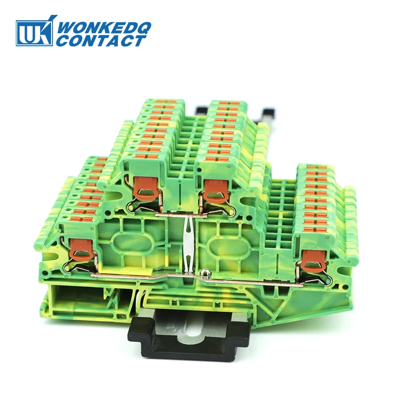 5Pcs PTTBV 2.5-PE Ground Side Push-in Terminal Block Protective Conductor 2 Level Connector 2.5 mm2 Din Rail PTTBV2.5-PE