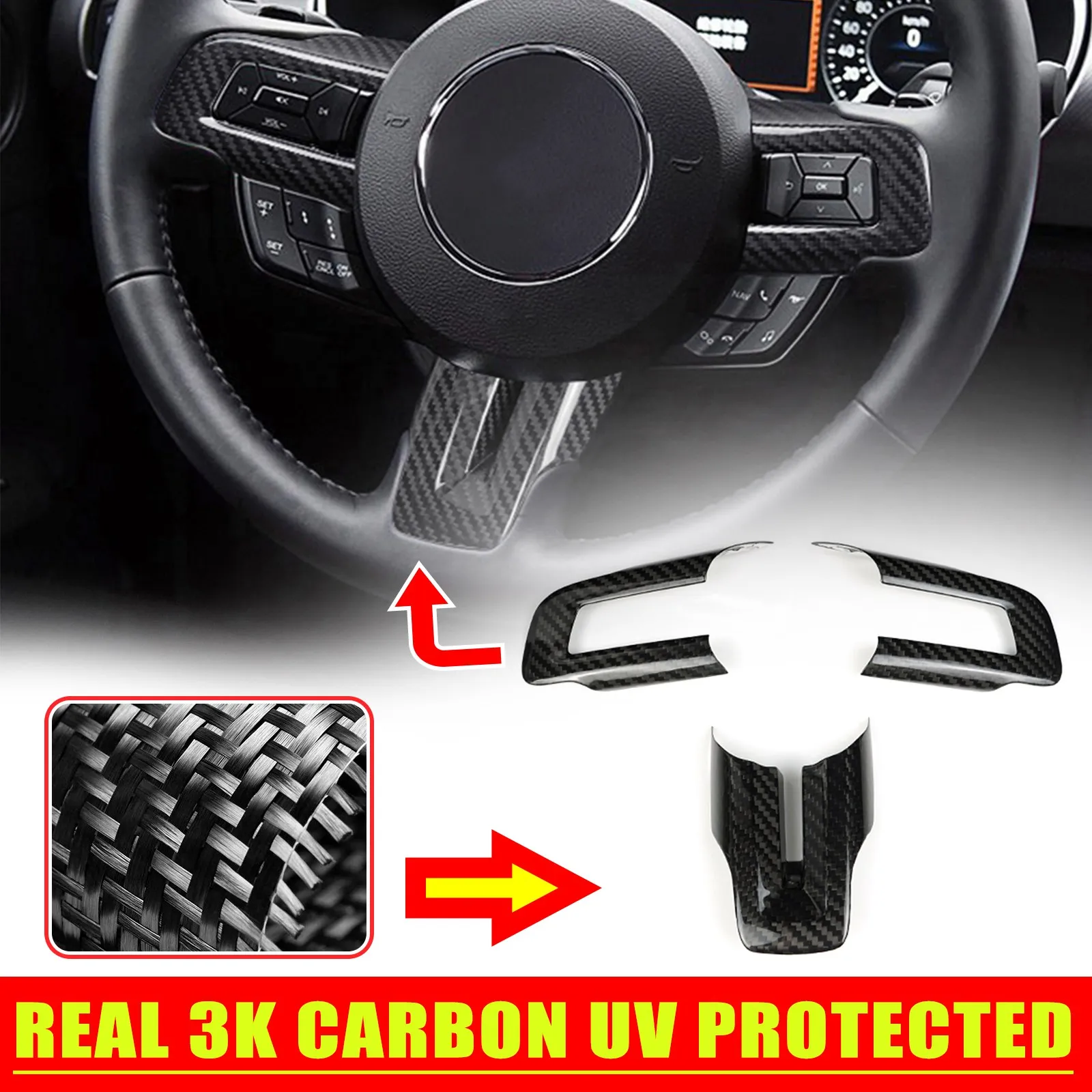 3PCS/SET Steering Wheel Button Panel Cover For Ford Mustang 2015-2023