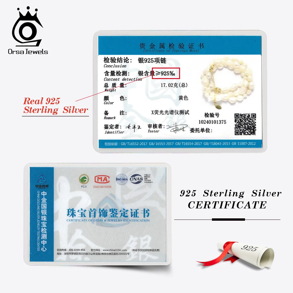 ORSA JEWELS Classic Natural White Pearls Chokers Necklace 925 Sterling Silver Zircon Banquet Beads Neck Handmade Jewelry GPN70
