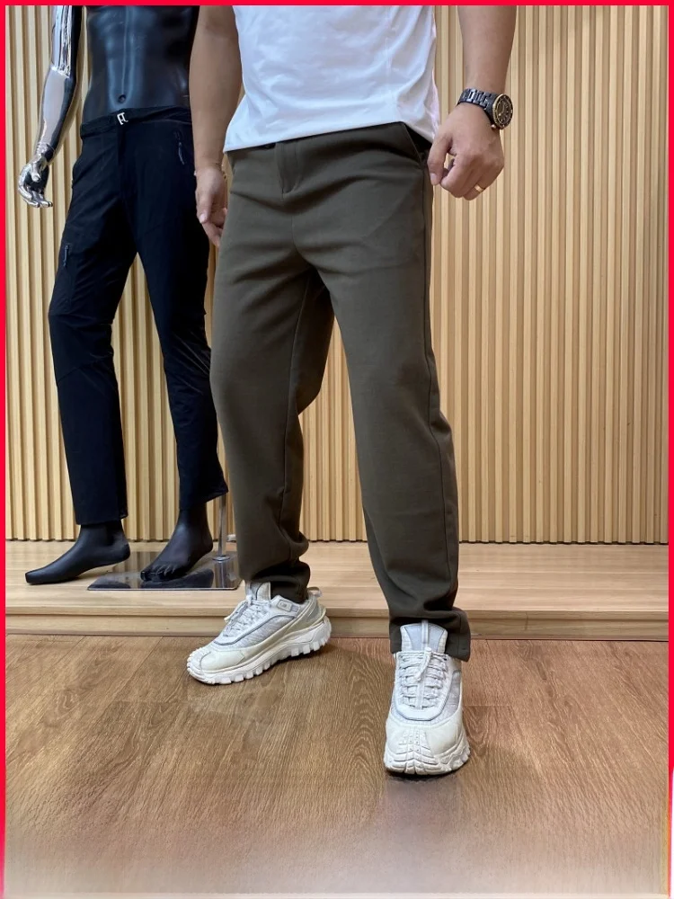 

High-End Double-Sided Brued Elastic Waist Straight Leg Casual Pants for Men in Autumn And Winter Simple Color Busines...