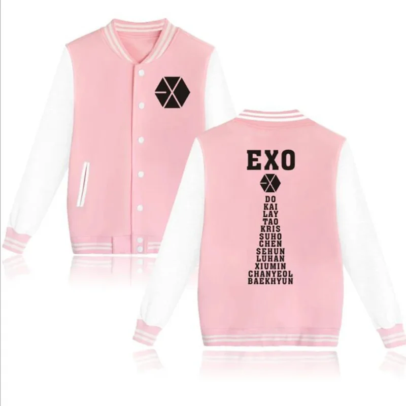 KPOP EXO Baseball uniform students coat KAI LAY TAO KRIS SUHO CHEN SEHUN XIUMIN Baseball jacket Women Men Hoodies Sweatshirts GS