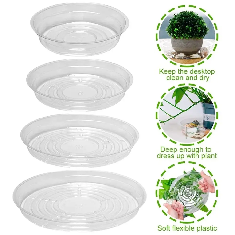 5pcs 6/8/10/12 Inch Plastic Flower Pot Tray Round Transparent Plant Base Anti-slip Reusable Drip Trays Indoor Outdoor