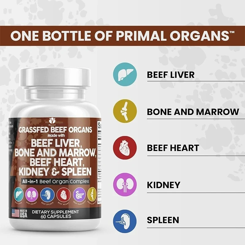 High quality supplements containing dried cow heart, spleen, pancreas, as well as bone and marrow enzymes pills
