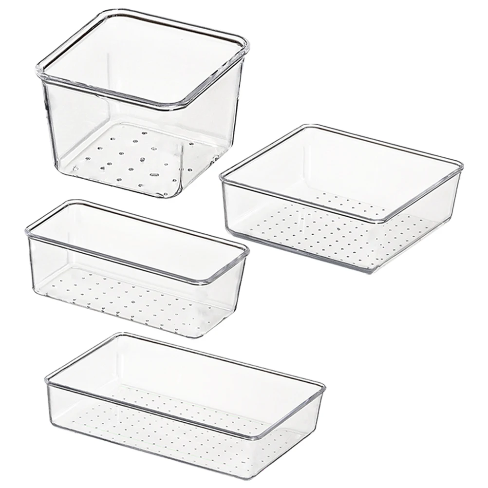 

4Pcs Clear Plastic Drawer ganizer Transparent Storage Box Vanity Makeup Desk Trays for Drawers Bathroom Kitchen Office