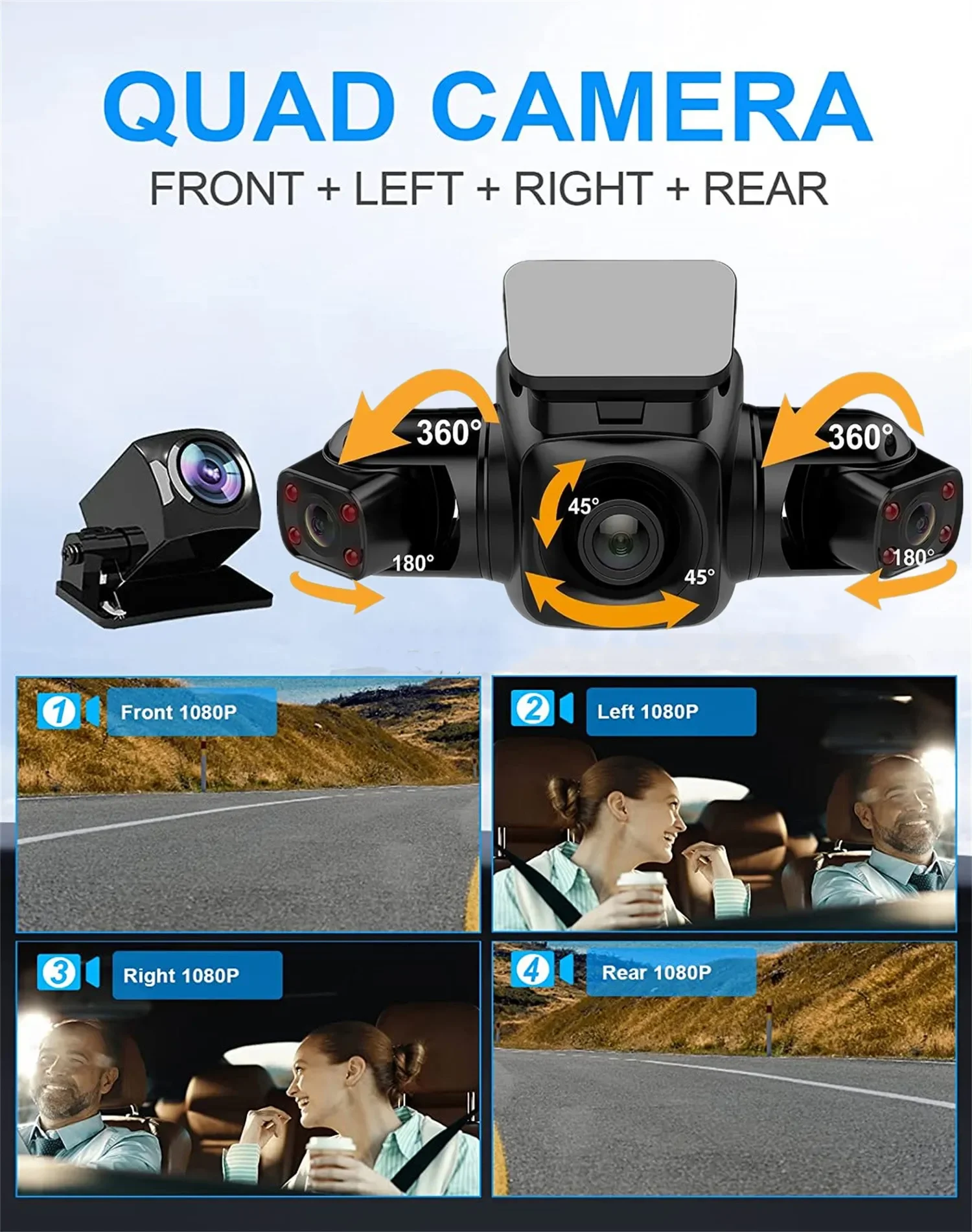 360 ° Dashcam 4 Lens Full Hd 4*1080P Voor Auto Dvr 24H Parking Monitoring Video Dash Camera High-Definition Nachtzicht Wifi