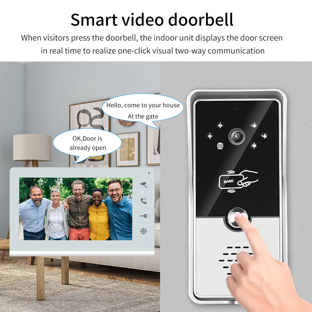 7inch 700TVL Color Wired Video Intercom System Visual Doorphone Camera Video Doorbell Door Phone Kits for Home Villa Apartment