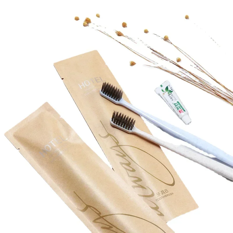 High-grade Resort Hotel Disposable Toiletries Guesthouse Guest Room Toothbrush Toothpaste Set Can Be Customized  50PC