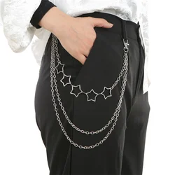Metal Punk Steet Layered Chain Hollow Star Keychains For Women Men Waist Key Wallet Jeans Pants Belt Chains Jewelry Accessories