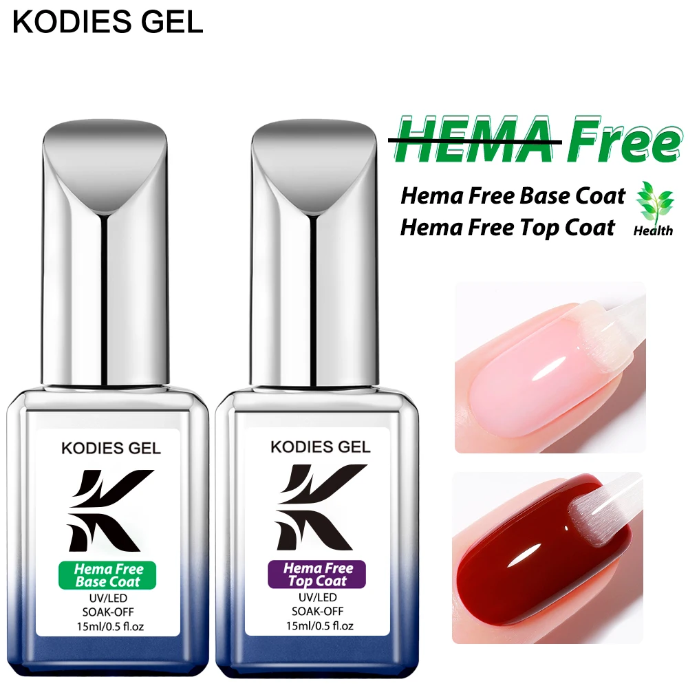 

KODIES GEL HEMA Free Gel Nail Polish Base Coat Top Coat No Wipe UV Vernis Semi Permanent 15ML Healthy Top Quality Gels Varnish