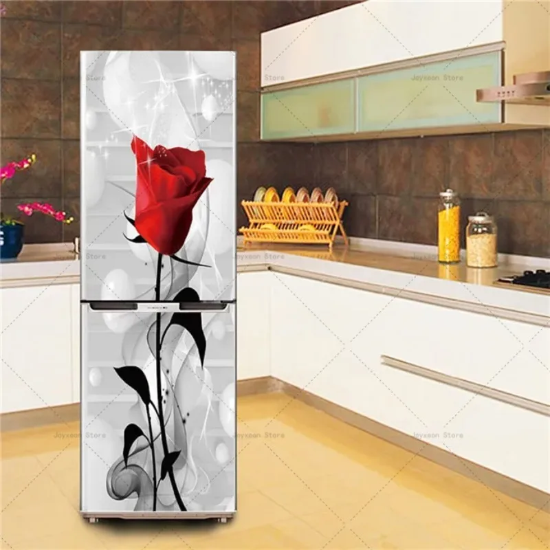 Rose Flower Full Cover Refrigerator Door Stickers Old Refrigerator Renovation Decorative Stickers Multi-scene Use