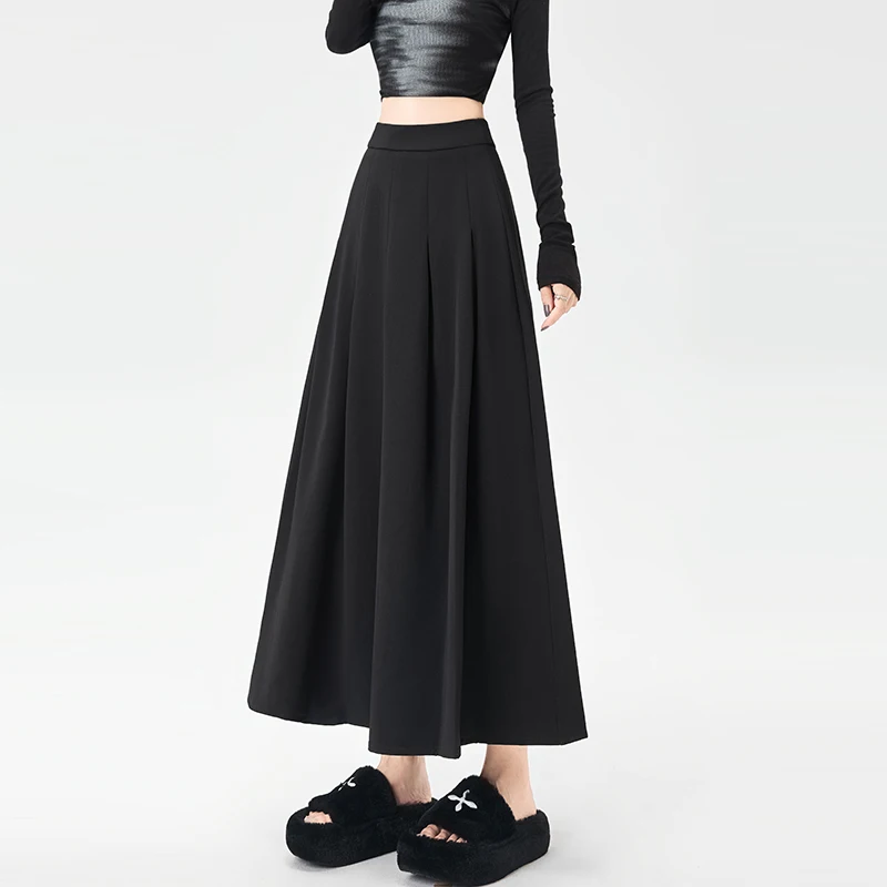 Herfst Hoge Taille Eenvoudige Basic Vrouwen Rok Casual Losse Effen Kleur Chique Vrouw Rok Zwart Grijs Mode A-lijn Rok Vrouwelijke