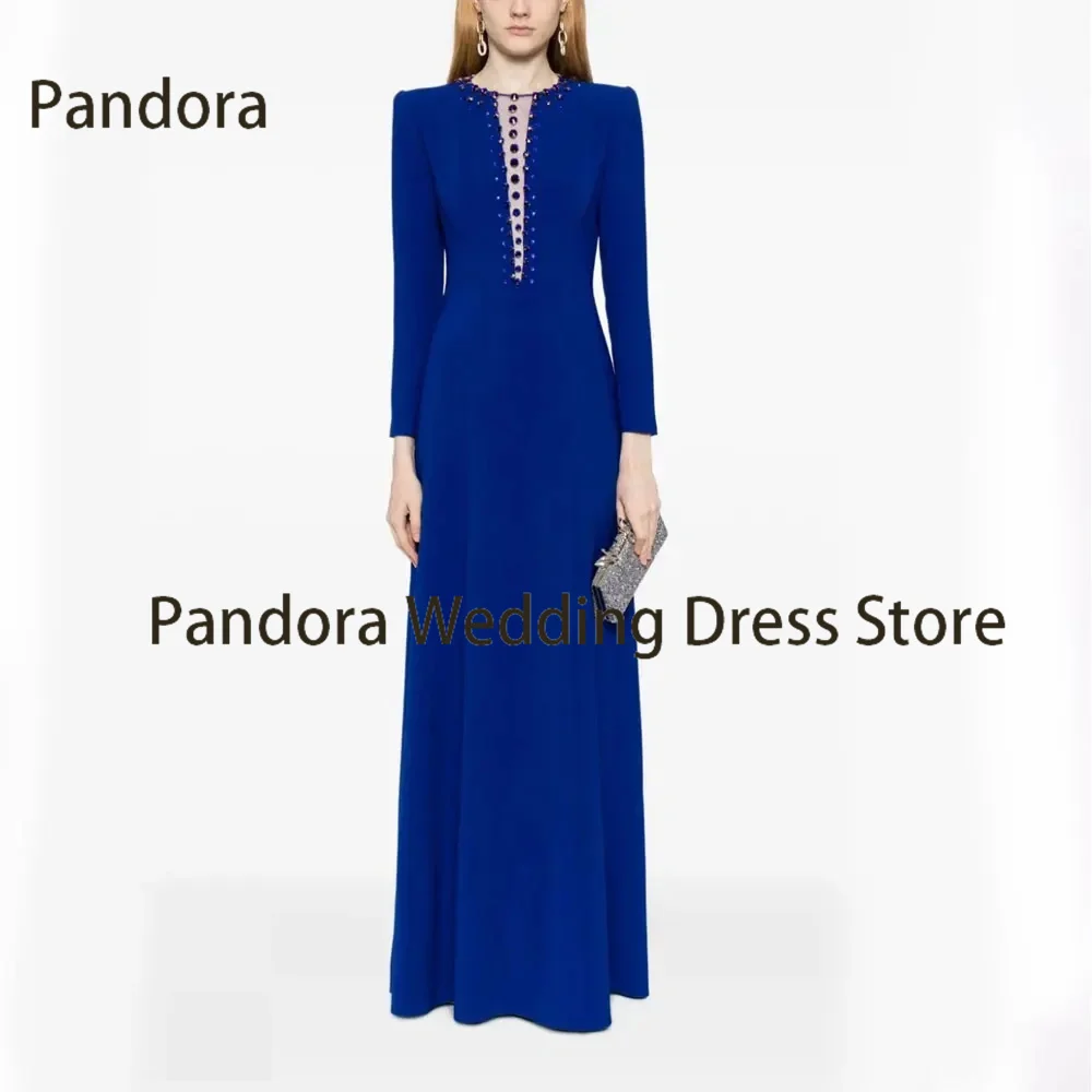 

Pandora simple O-neck Floor-length Formal Evening gown long sleeve Crystal A-Line Women's Party Birthday Wedding party dress