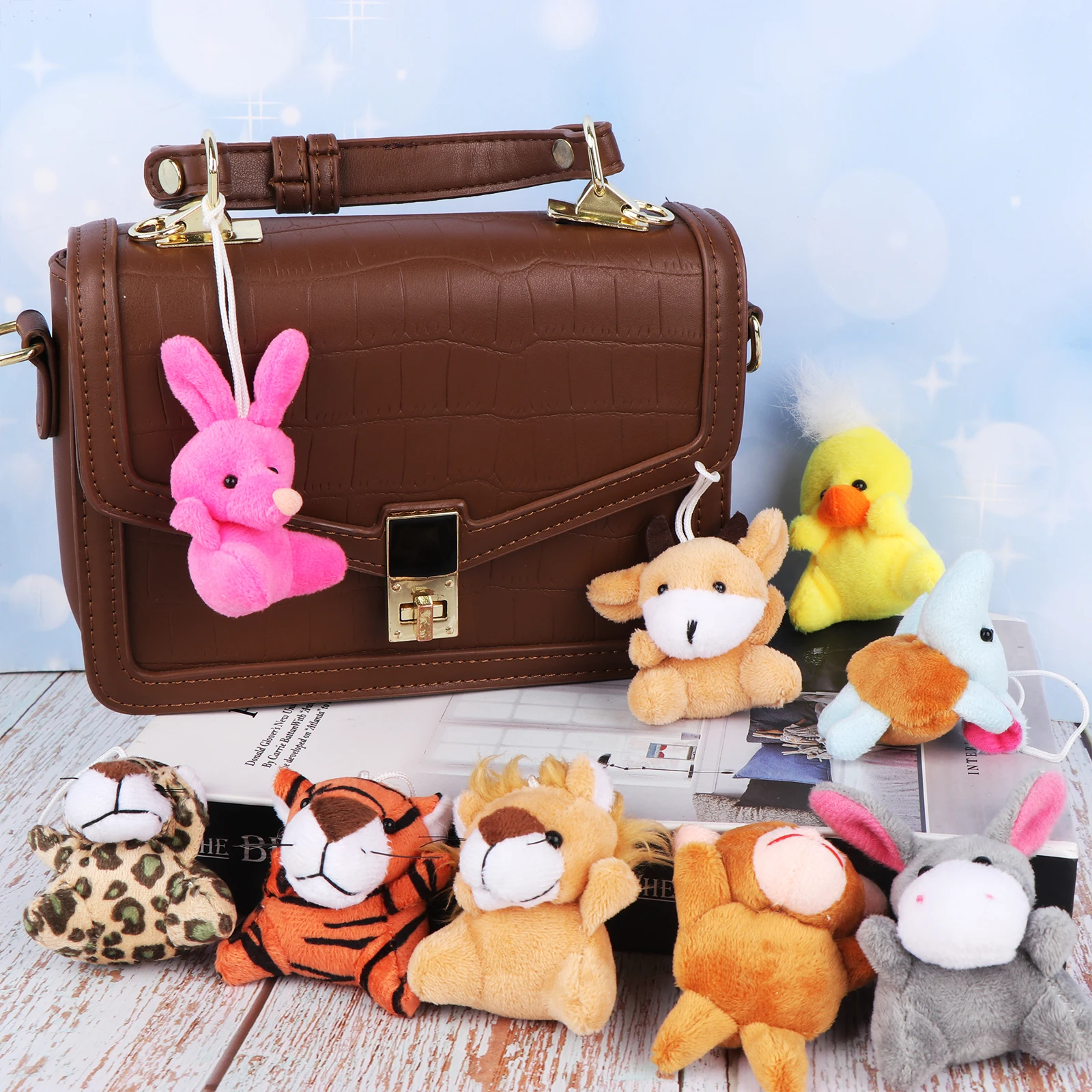 24pcs/set Mini Animal Plush Toy Set Cute Small Stuffed Animal Keychain Bear Rabbit Doll Toy Bag Pendant Car Key Chain For Kids