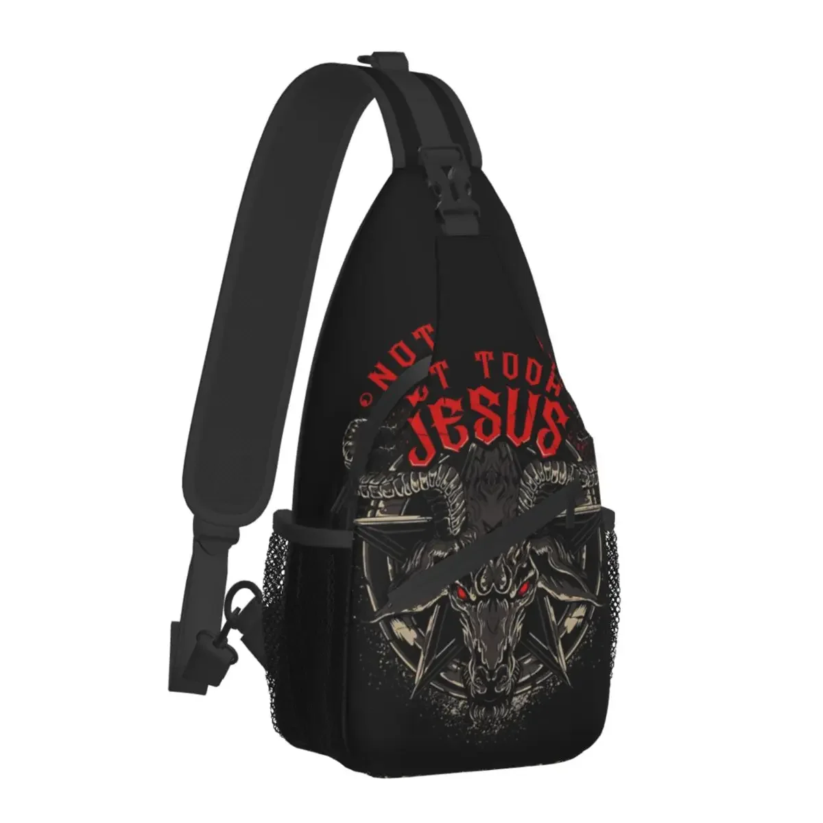 Not To Day Jesus Satanic Halloween Crossbody Chest Bags Baphomet Art Pockets Travel Pack Messenger Sports Teens Shoulder Bag