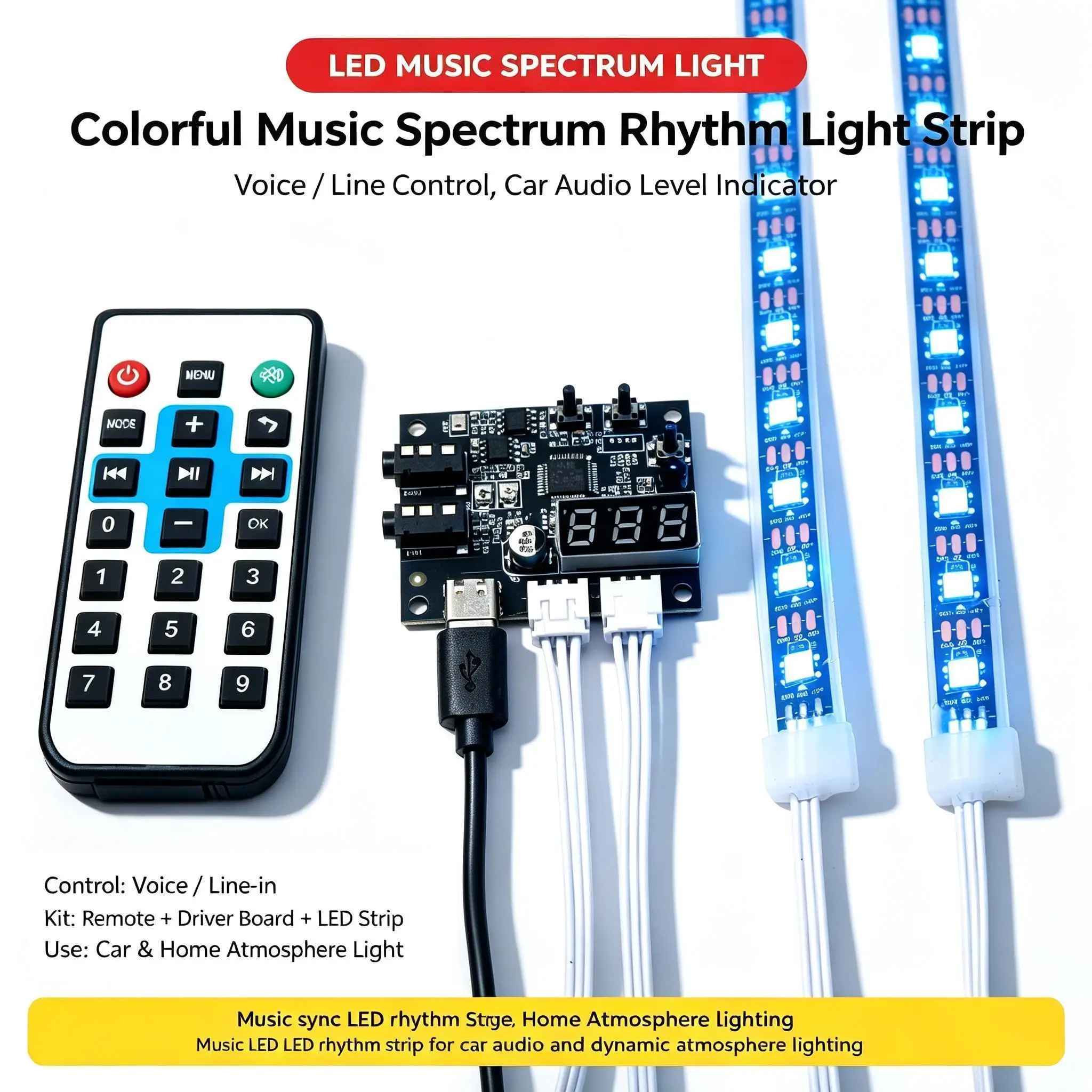DYKB LED Music Spectrum Rhythm Light Strip Car Audio Level Indicator Dynamic Atmosphere Lamp Voice Line Contr Flexible Colorful
