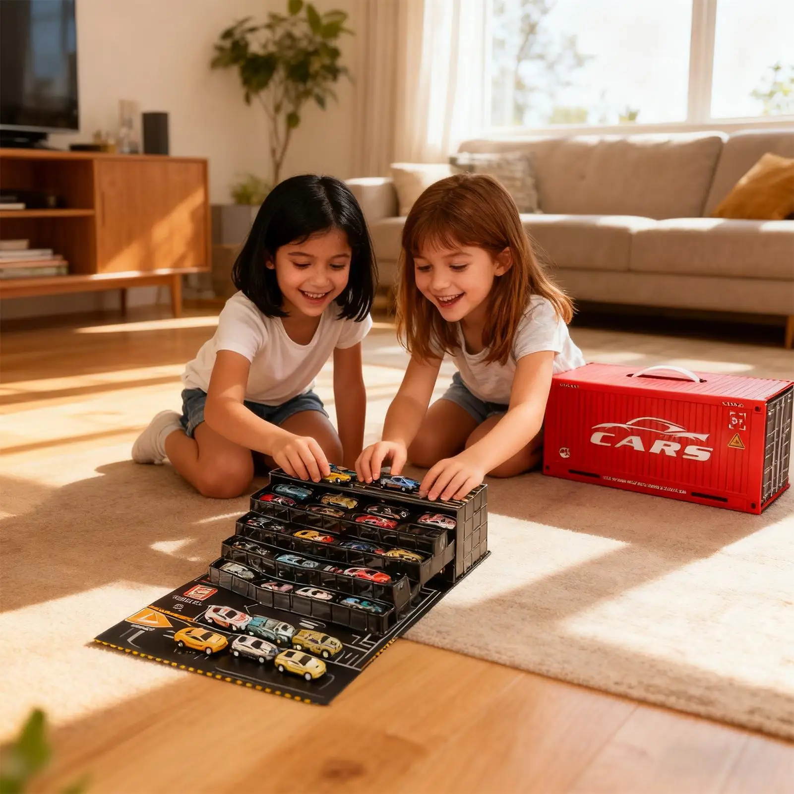 小型車 小型学習車両 48ピース レーシングおもちゃ プレイマット付き 子供 男の子 家庭 旅行 寝室 教室 幼稚園用