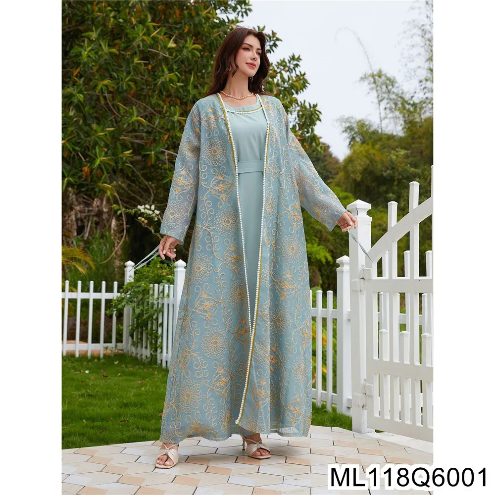 

2025 New Muslim Dress Middle Eastern Women's Robe Two-piece Set, Jalabiya, Dubai, Saudi Arabia ML118Q60