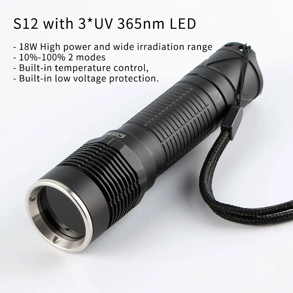 Convoy S12 3*UV 365nm Ultraviolet Torch,Powerful LED Flashlight by 21700 Battery for Fluorescent Agent Detection,Money Detector