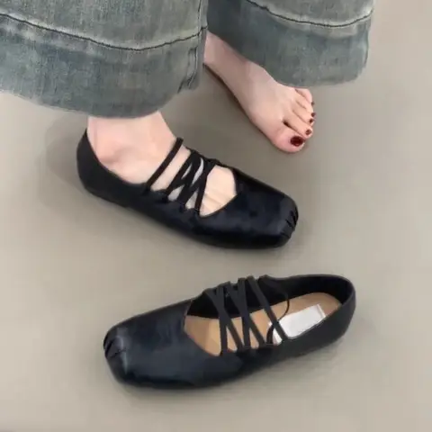 발레리나 여성 2025 스퀘어 발가락 여성 신발 발레 레트로 새 드레스 빅 사이즈 메리 제인 플랫 빅 사이즈 신발 여성 발레 플랫