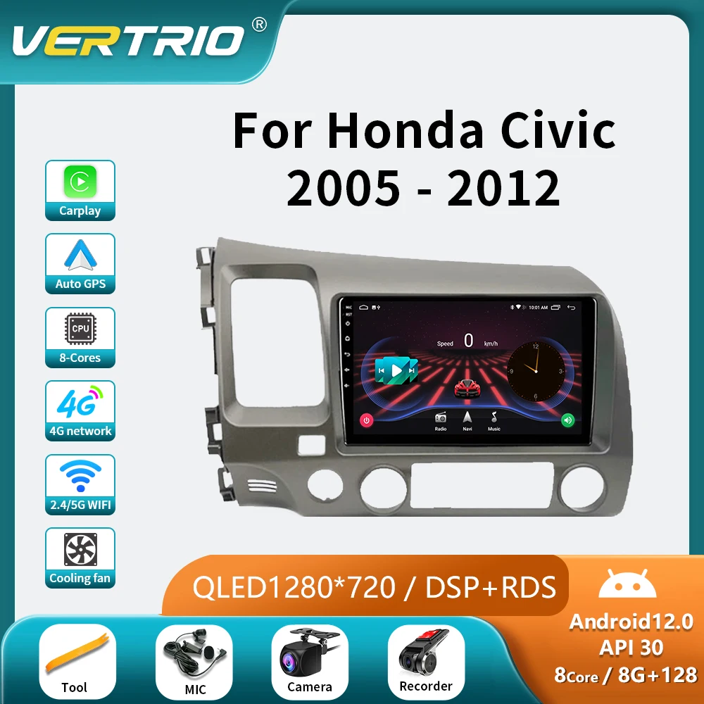 

For Honda Civic 2005-2012 Android 12.0 4G AI Voice Carplay Car Radio Multimedia Video Player Auto 4G GPS 2 Din Autor 9inch DVD