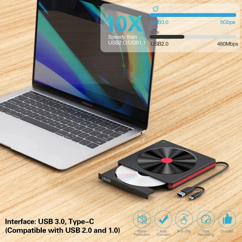 Hot-Selling External CD/DVD Drive, USB 3.0 CD DVD +/-RW Burner CD ROM External DVD Drive CD Reader DVD Player, Suitable For PC l