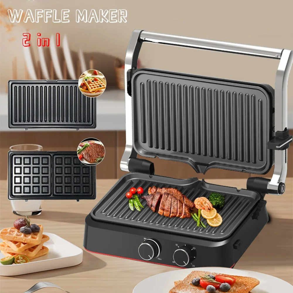 

For European 2 in 1 Removable Barbecue Tray Household Electric Barbecue Tray Waffle Electric Barbecue Grill Double Sided Breakfa