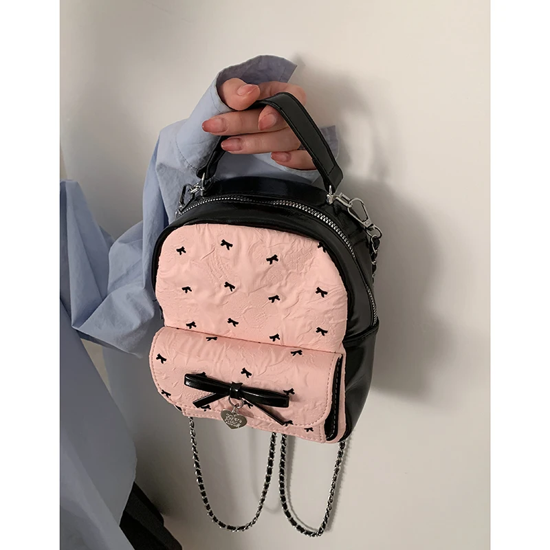 

Polka Dot Bow Backpack for Women 2025 New Fashionable Cute Chain Backpacks Versatile Handheld Travel Bag