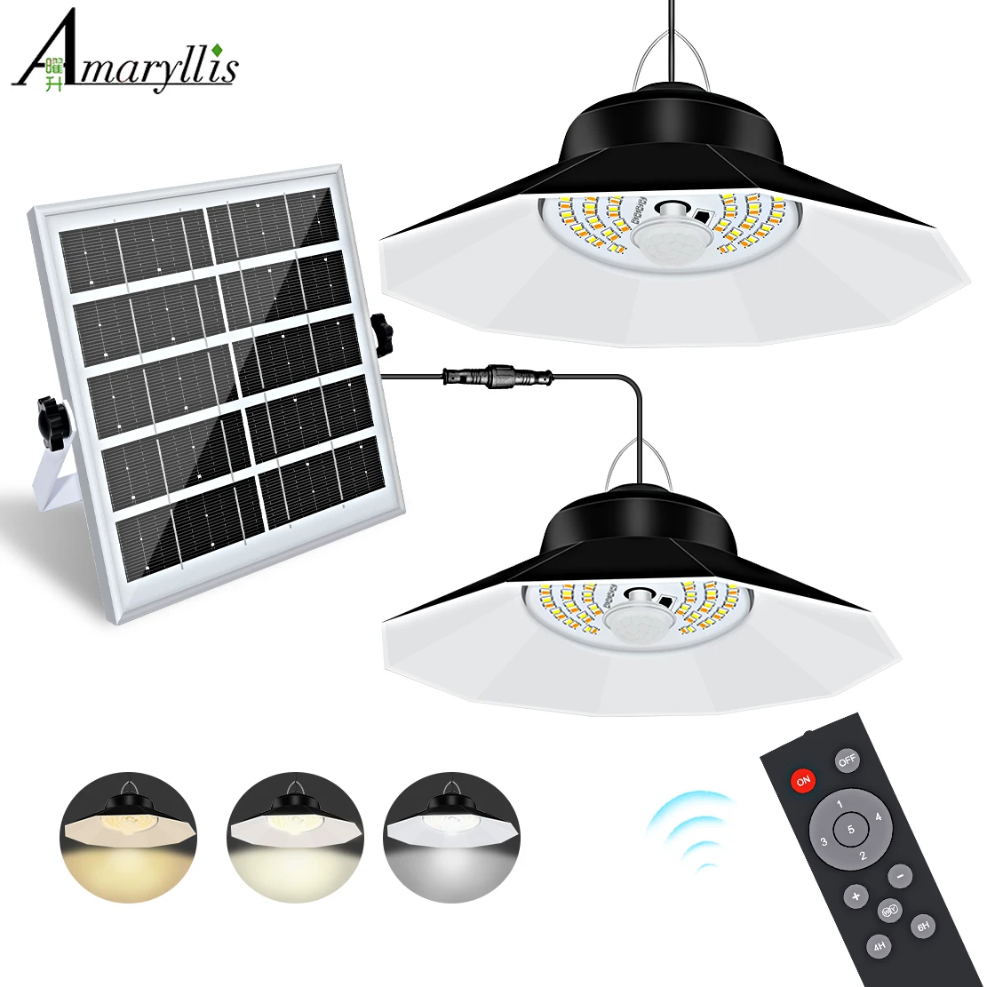 Solar Light Outdoor Indoor with 3 Color 4 Brightness Modes Work Day and Night Solar Powered Pendant Lights for Shed Garage Yard