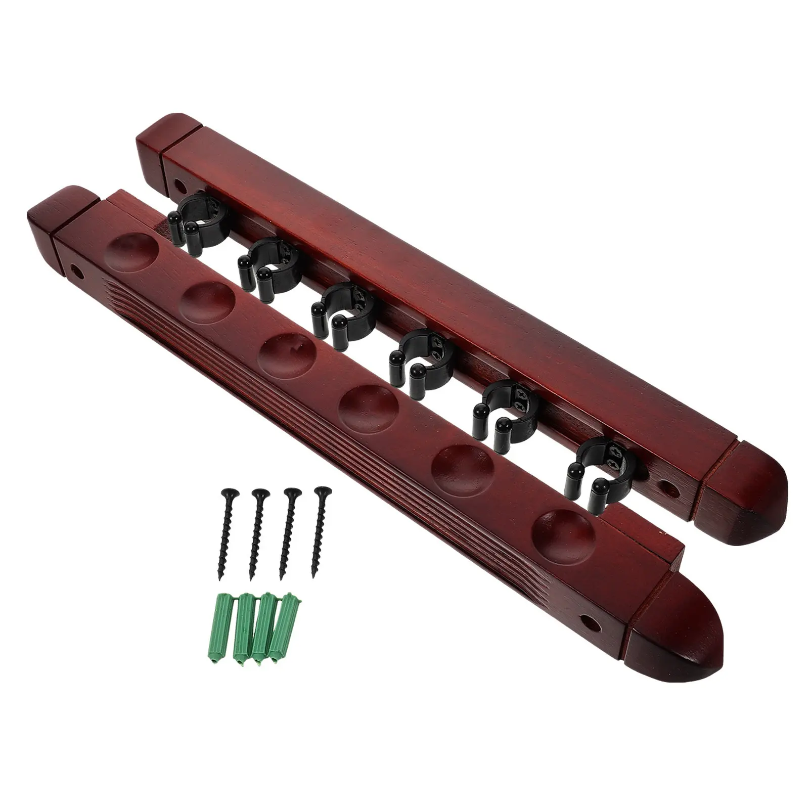 Wooden Wall-Mounted Pool Cue Holder Rack for 6 Billiard Sticks – Space-Saving Storage Accessory