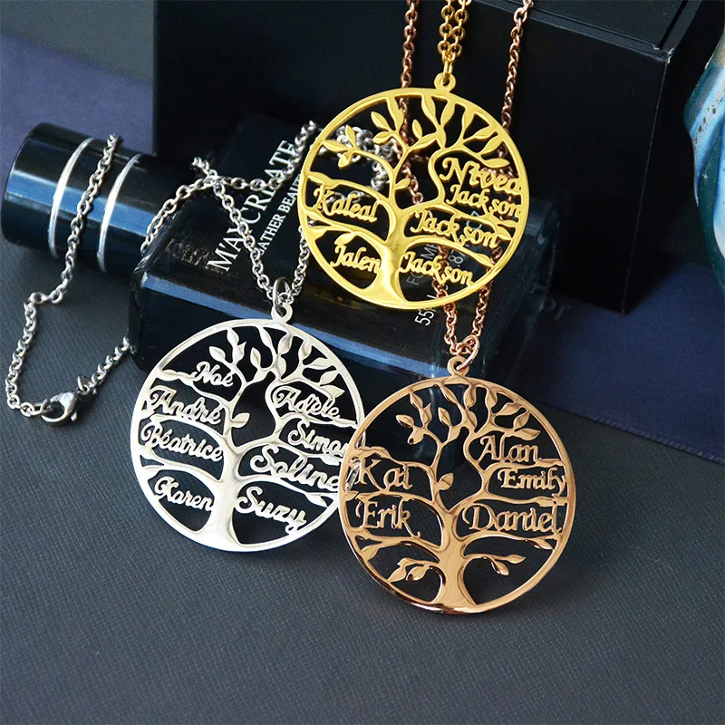 

Duoying Custom Personalized Family Tree Name Necklaces for Women Men Customized Christmas Tree of life Nameplate Necklace