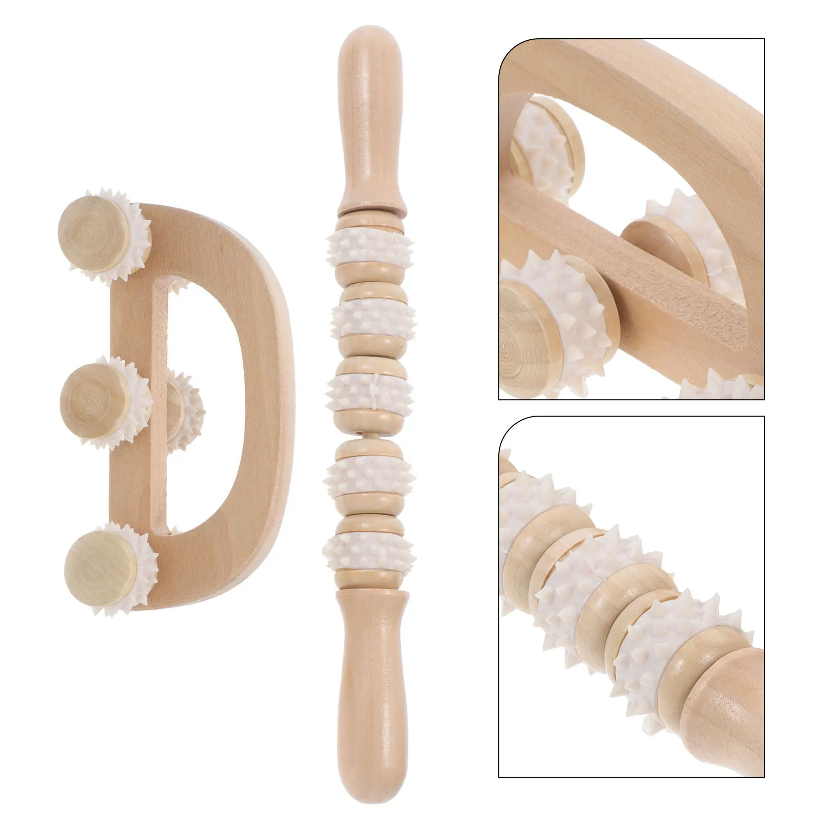 

2Pcs Natural Wood Soft Silicone Massage Roller Set Muscle Fatigue Relief Portable Lightweight Home Use