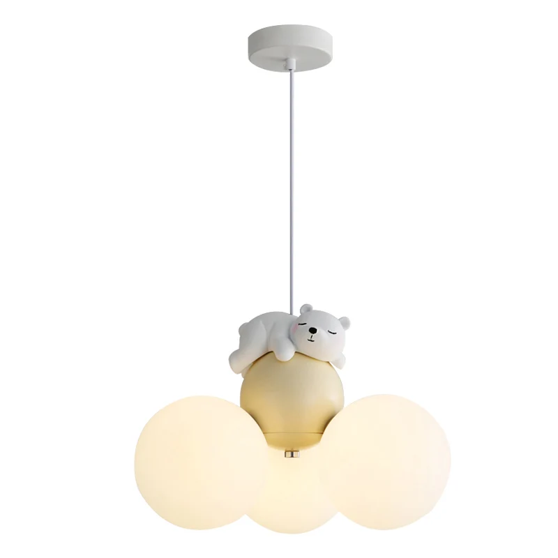 Cream style chandelier cartoon children\'s room light, teddy bear warm eye protection light