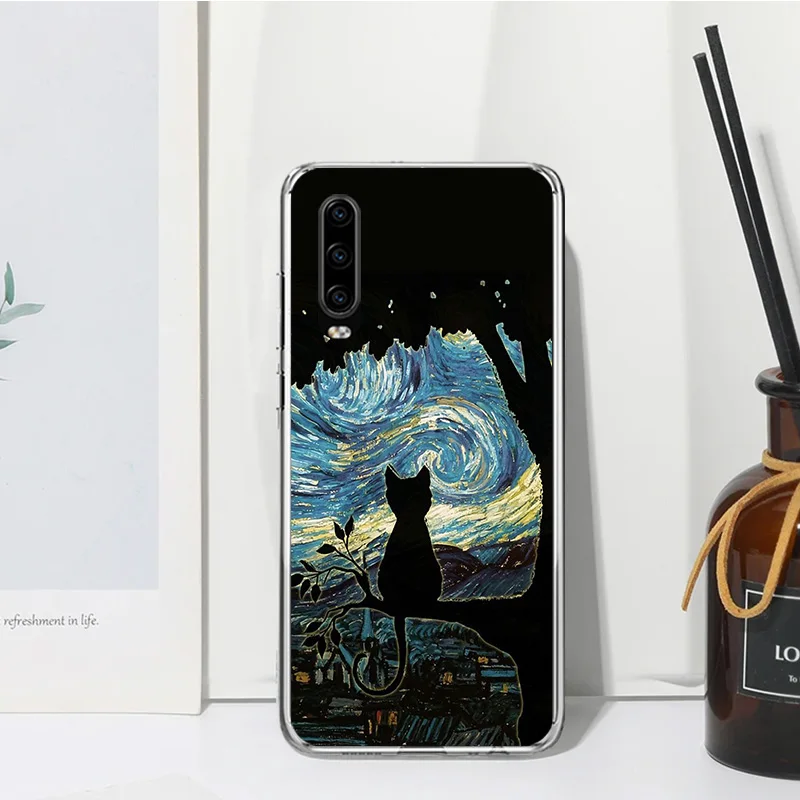 القط الأسود حالة الهاتف الكرتون لهواوي p30 p40 p20 p10 لايت ميت 20 10 pro y5 y6 y7 y9s p الذكية z