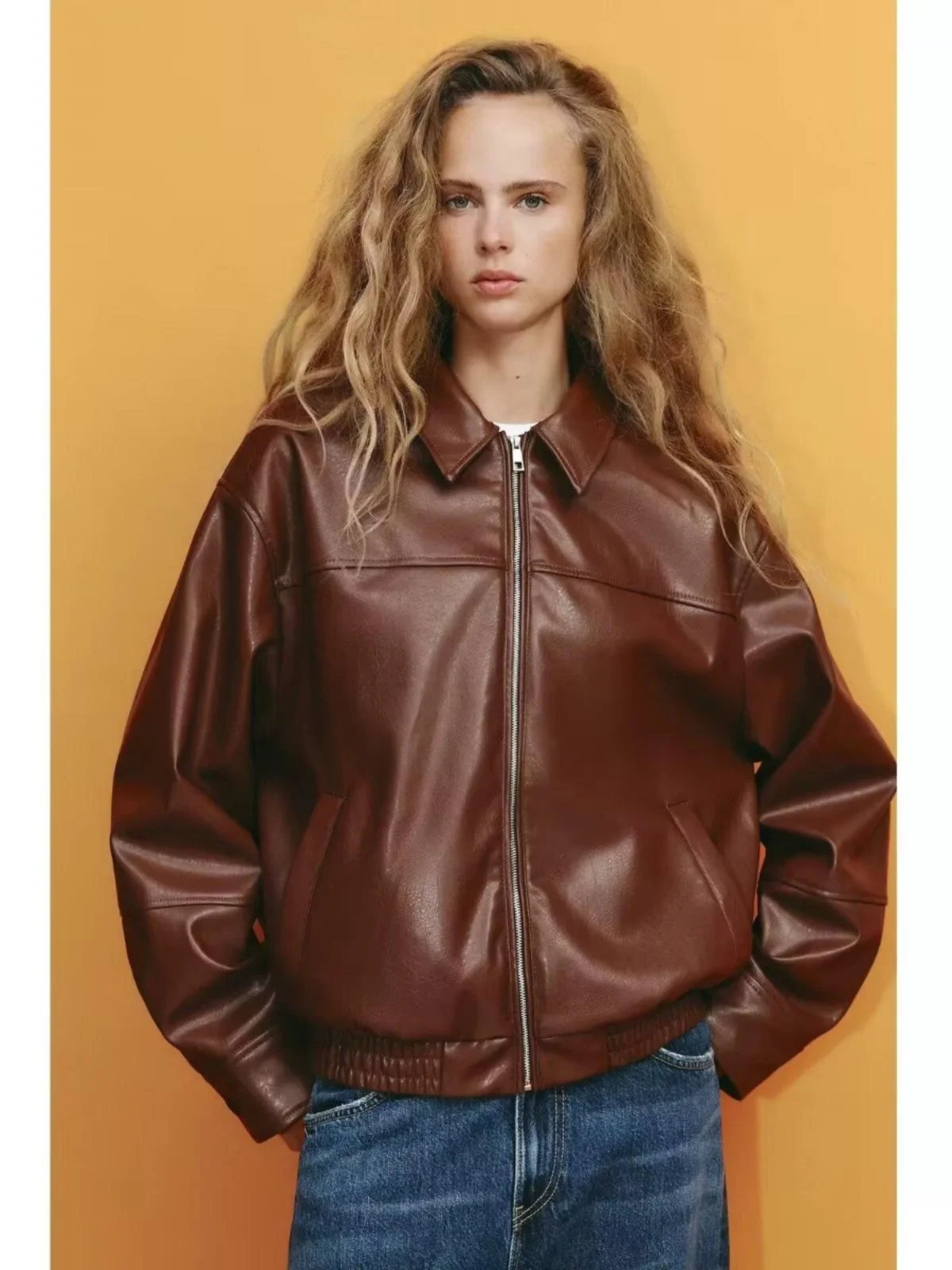 Primavera 2025 Prendas de abrigo Faion Pilot Jaet para mujer, ajuste holgado, simulación de cuero, alta calidad, recién llegado, viaje, cremallera Sle...