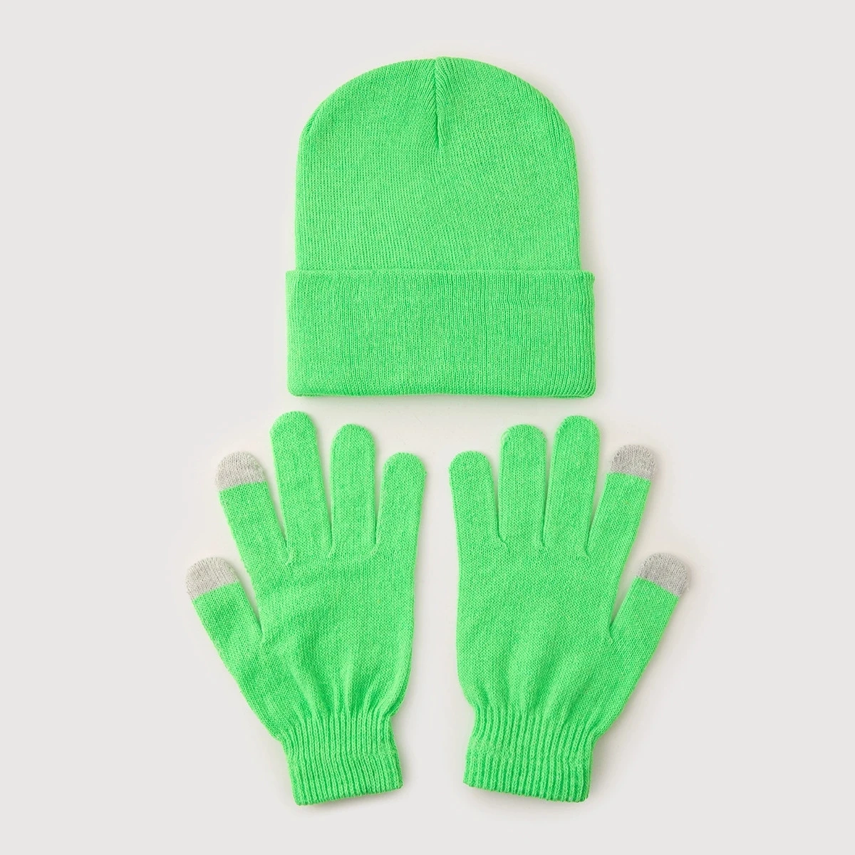 Minimalist multi-color optional touchscreen gloves and same color woolen hat set, comfortable and warm in autumn and winter