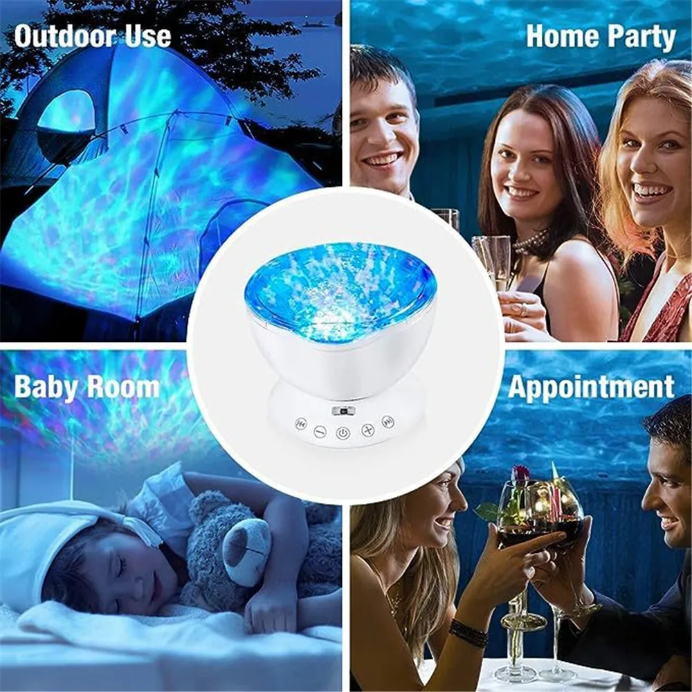 Decorative Night Light Kids LED Projection Night Light Remote Control Ocean Wave Projector With Music Player For Gifts