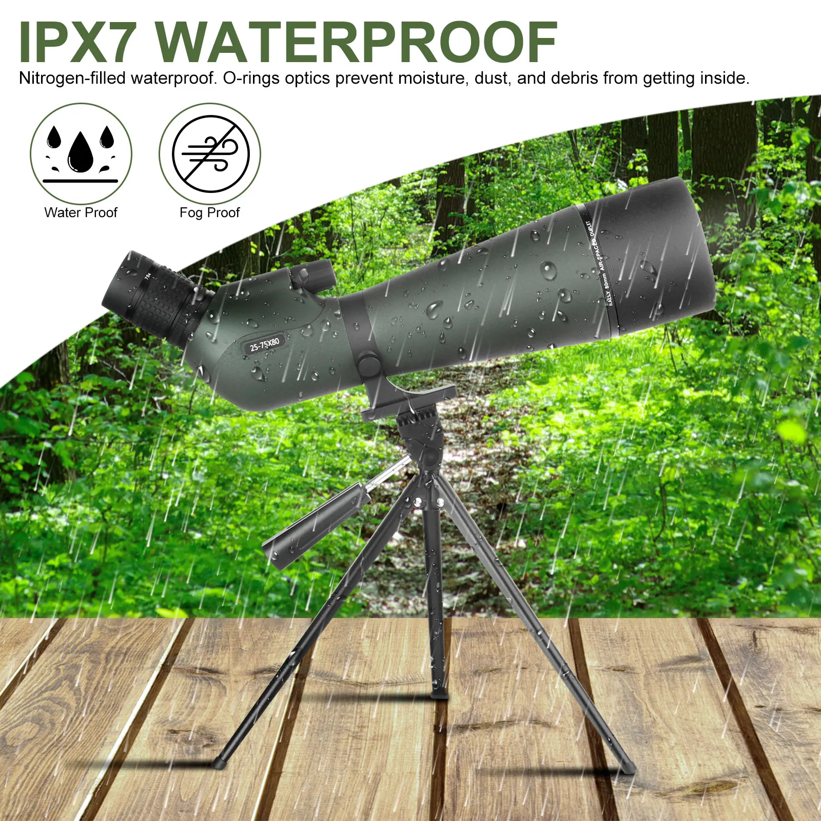 25-75x80 Telescope Spotting Scope Large Field Powerful Zoom Monocular With Phone Adapter Tripod For Bird Watching Camping